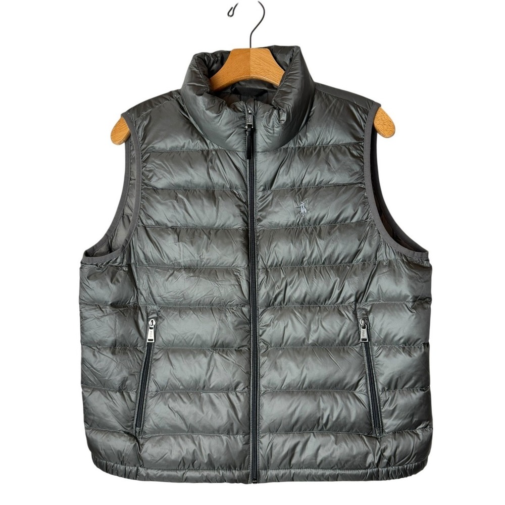 Polo Ralph Lauren Vest‎ Women Large Gray Insulated Puffer Full Zip Lightweight